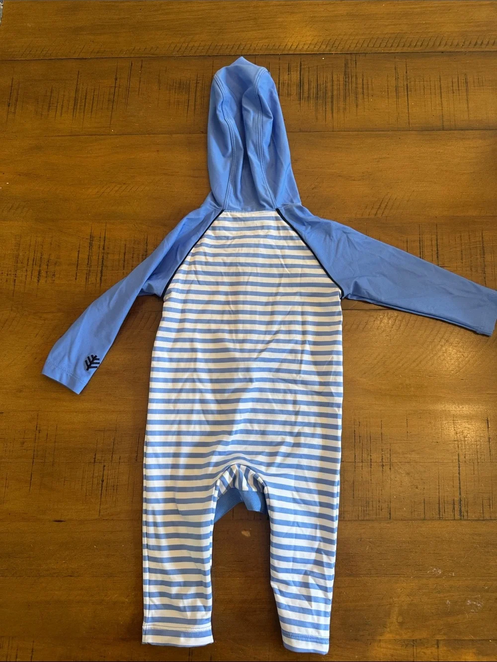 Coolibar Light Blue & White Striped Hooded One-Piece Swim Suit